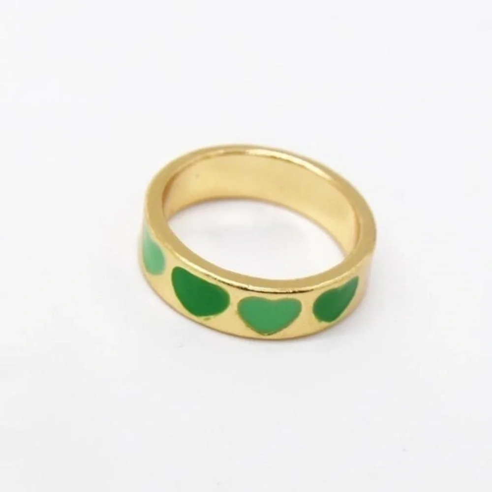 Size 7 Gold Green Heart Ring